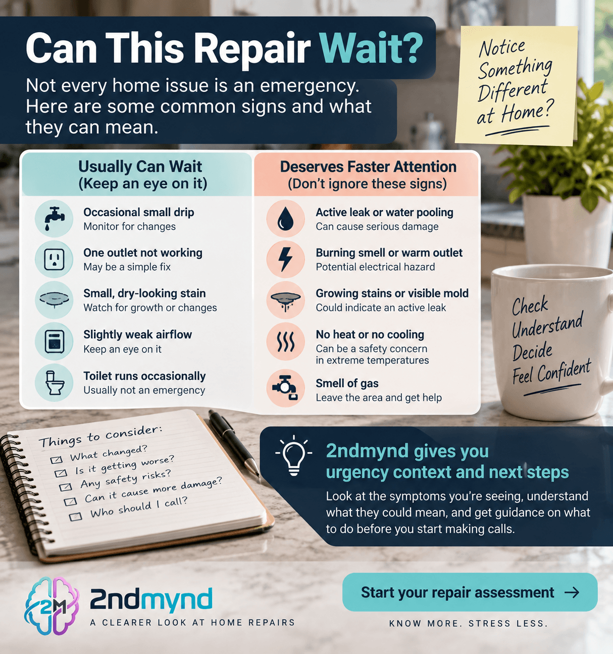 2ndmynd guide listing an occasionally running toilet among common home repair symptoms