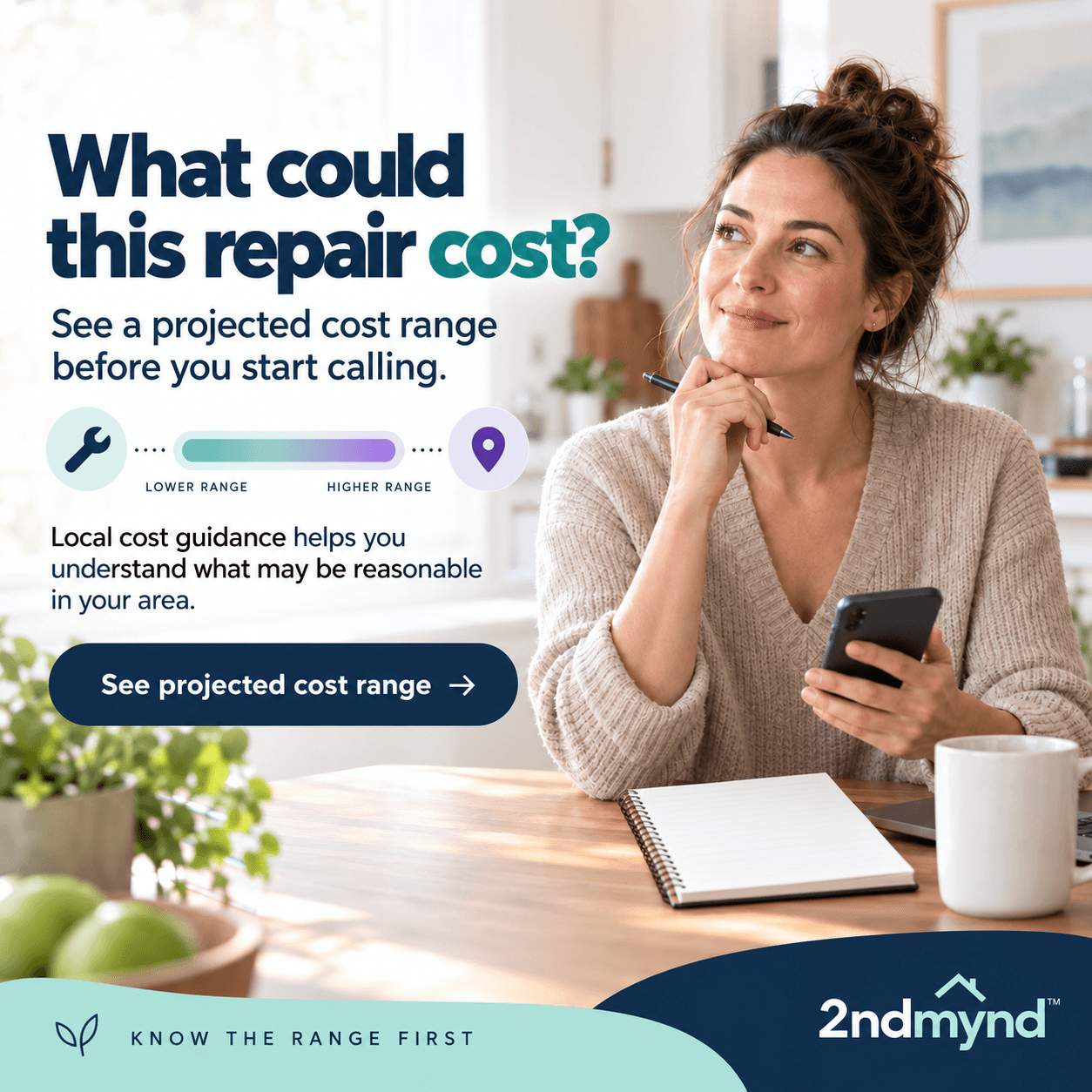 Homeowner considering a projected cost range before starting a home repair
